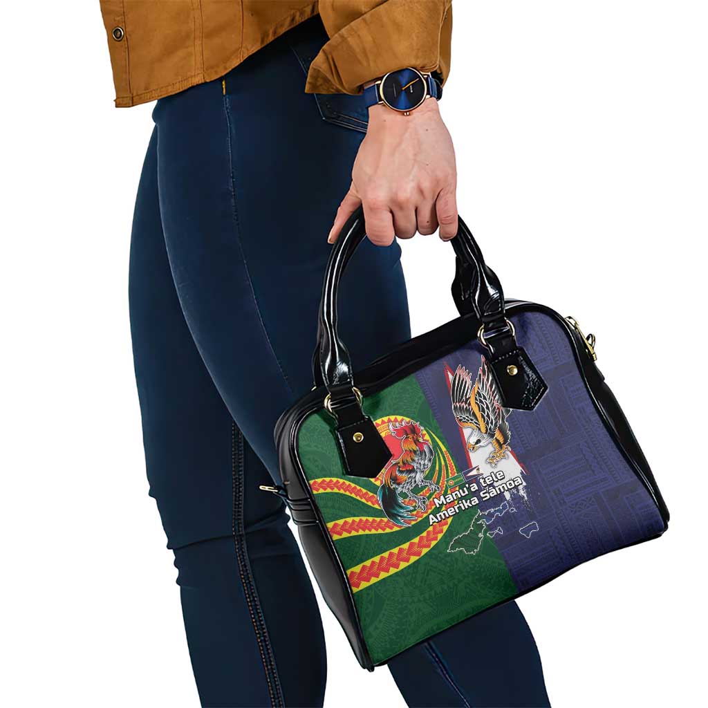 Manuʻa Islands and American Samoa Together Shoulder Handbag Rooster and Eagle Mascot National Map and Flag Style