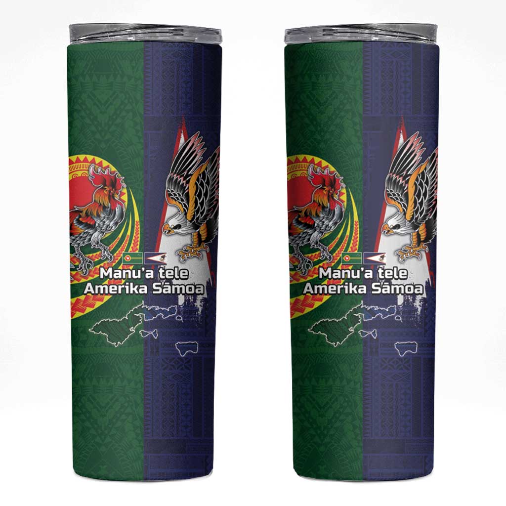 Manuʻa Islands and American Samoa Together Skinny Tumbler Rooster and Eagle Mascot National Map and Flag Style LT03 Green - Polynesian Pride