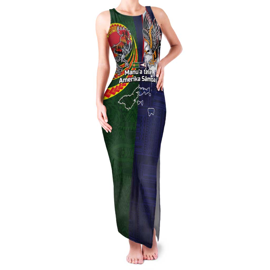 Manuʻa Islands and American Samoa Together Tank Maxi Dress Rooster and Eagle Mascot National Map and Flag Style