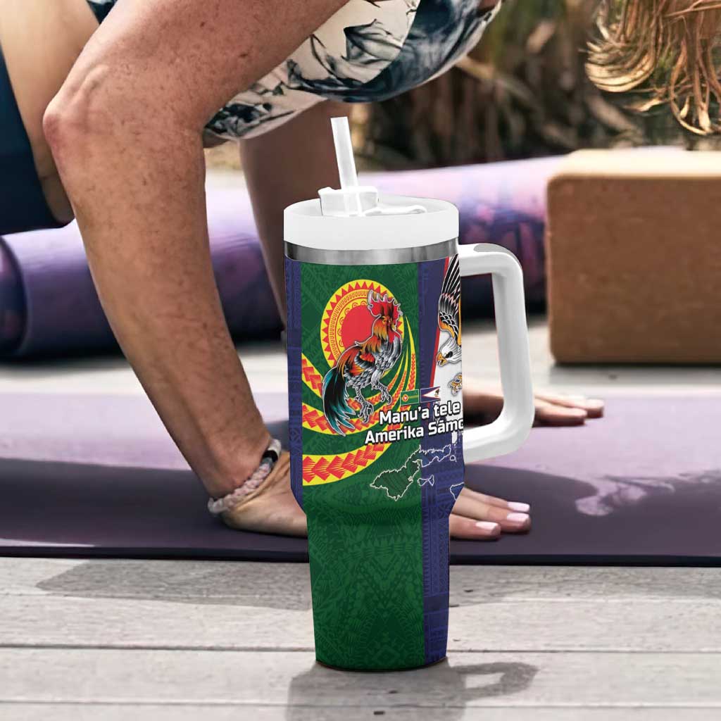 Manuʻa Islands and American Samoa Together Tumbler With Handle Rooster and Eagle Mascot National Map and Flag Style