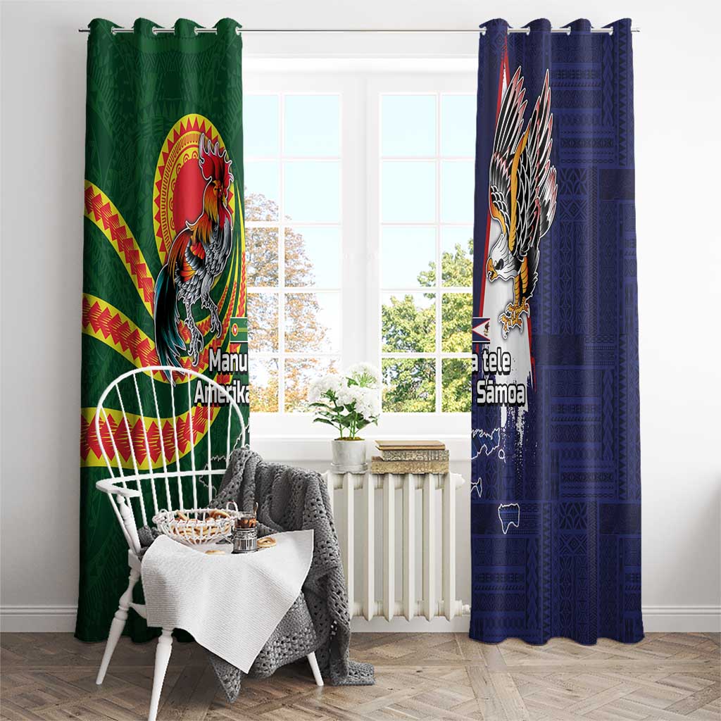 Manuʻa Islands and American Samoa Together Window Curtain Rooster and Eagle Mascot National Map and Flag Style