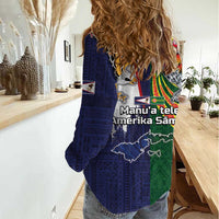 Manuʻa Islands and American Samoa Together Women Casual Shirt Rooster and Eagle Mascot National Map and Flag Style LT03 - Polynesian Pride