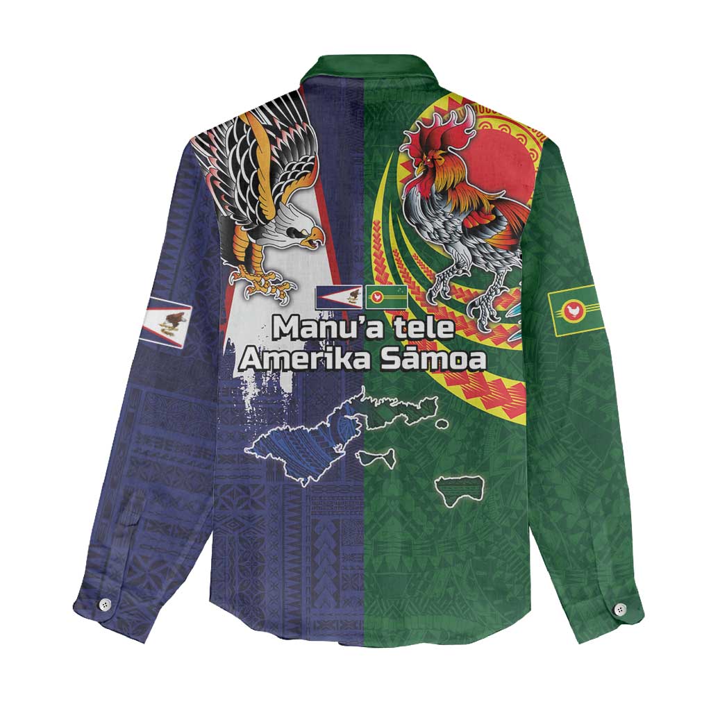 Manuʻa Islands and American Samoa Together Women Casual Shirt Rooster and Eagle Mascot National Map and Flag Style LT03 - Polynesian Pride