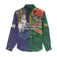 Manuʻa Islands and American Samoa Together Women Casual Shirt Rooster and Eagle Mascot National Map and Flag Style LT03 - Polynesian Pride