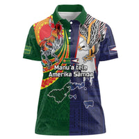Manuʻa Islands and American Samoa Together Women Polo Shirt Rooster and Eagle Mascot National Map and Flag Style LT03 Female Green - Polynesian Pride