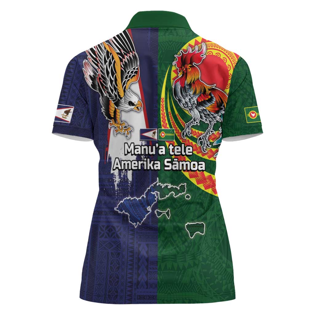 Manuʻa Islands and American Samoa Together Women Polo Shirt Rooster and Eagle Mascot National Map and Flag Style LT03 - Polynesian Pride