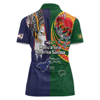 Manuʻa Islands and American Samoa Together Women Polo Shirt Rooster and Eagle Mascot National Map and Flag Style LT03 - Polynesian Pride