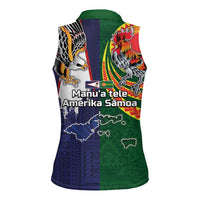 Manuʻa Islands and American Samoa Together Women Sleeveless Polo Shirt Rooster and Eagle Mascot National Map and Flag Style LT03 - Polynesian Pride