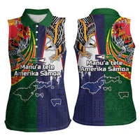 Manuʻa Islands and American Samoa Together Women Sleeveless Polo Shirt Rooster and Eagle Mascot National Map and Flag Style LT03 - Polynesian Pride