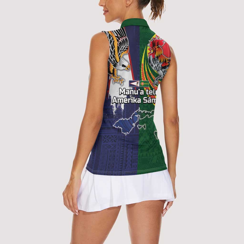Manuʻa Islands and American Samoa Together Women Sleeveless Polo Shirt Rooster and Eagle Mascot National Map and Flag Style LT03 - Polynesian Pride