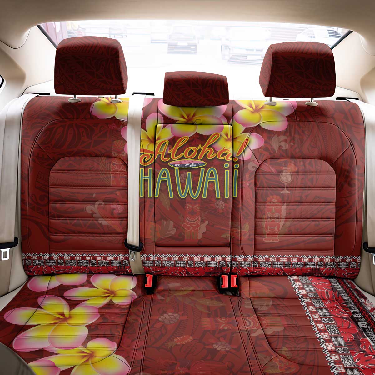 Aloha Plumeria Flowers Back Car Seat Cover With Hawaiian Style Tapa Tribal LT03 - Polynesian Pride