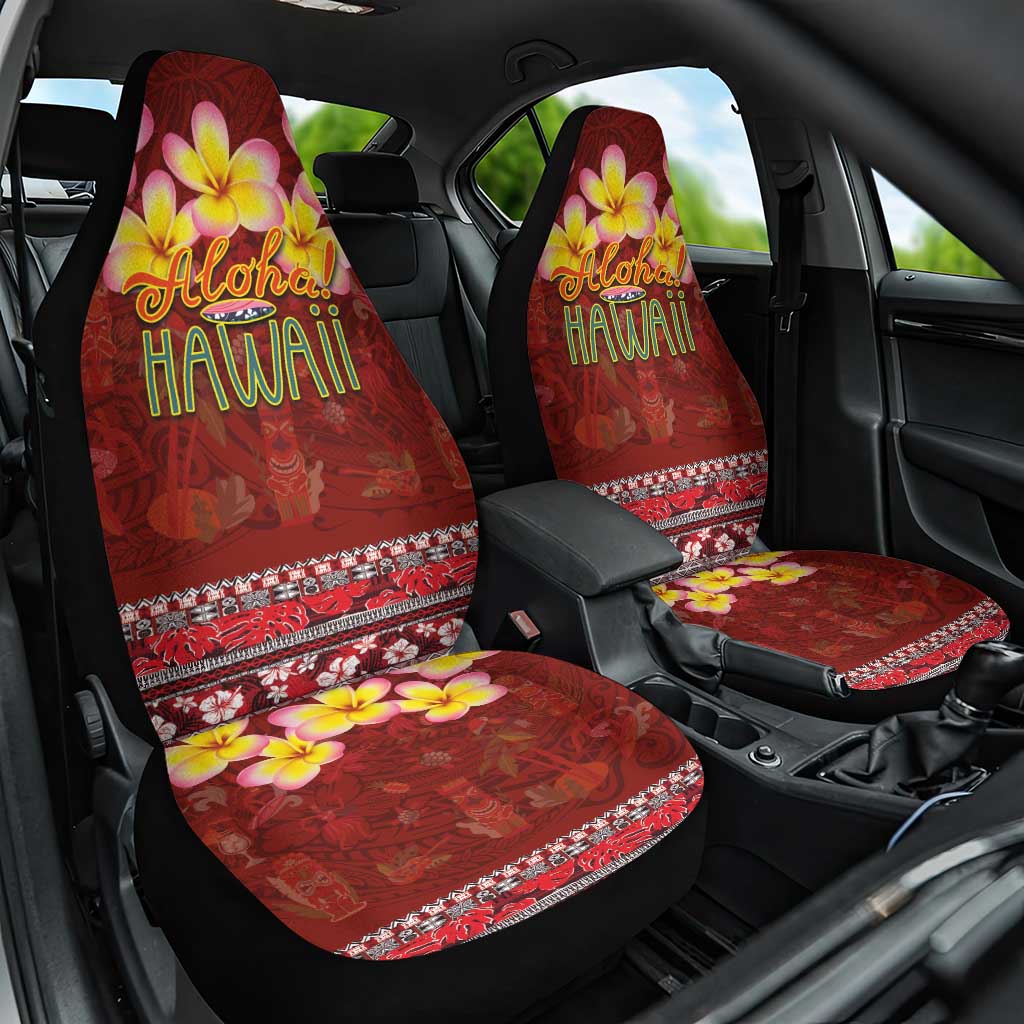 Aloha Plumeria Flowers Car Seat Cover With Hawaiian Style Tapa Tribal LT03 One Size Red - Polynesian Pride