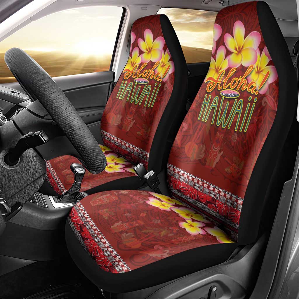 Aloha Plumeria Flowers Car Seat Cover With Hawaiian Style Tapa Tribal LT03 - Polynesian Pride