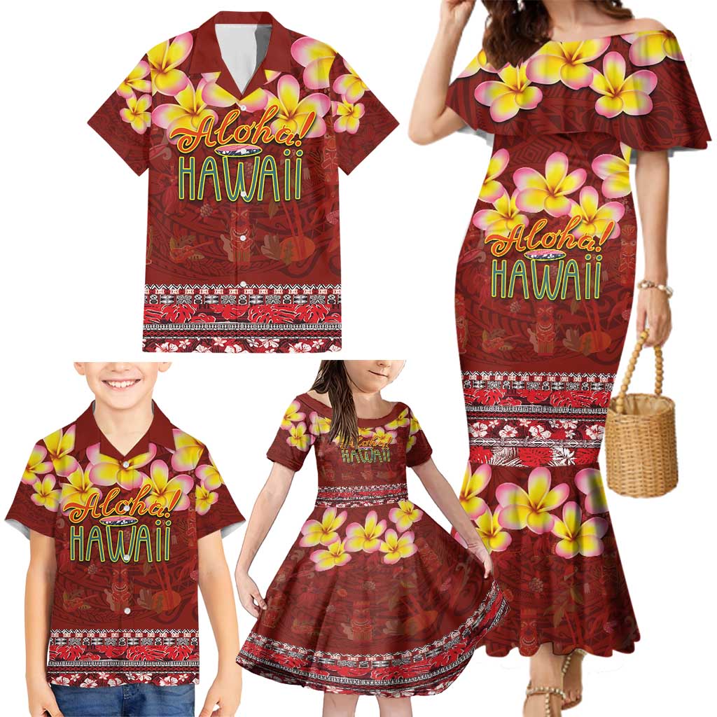 Aloha Plumeria Flowers Family Matching Mermaid Dress and Hawaiian Shirt With Hawaiian Style Tapa Tribal LT03 - Polynesian Pride