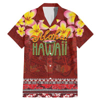 Aloha Plumeria Flowers Family Matching Mermaid Dress and Hawaiian Shirt With Hawaiian Style Tapa Tribal LT03 Dad's Shirt - Short Sleeve Red - Polynesian Pride