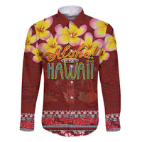 Aloha Plumeria Flowers Family Matching Off Shoulder Maxi Dress and Hawaiian Shirt With Hawaiian Style Tapa Tribal LT03 Dad's Shirt - Long Sleeve Red - Polynesian Pride