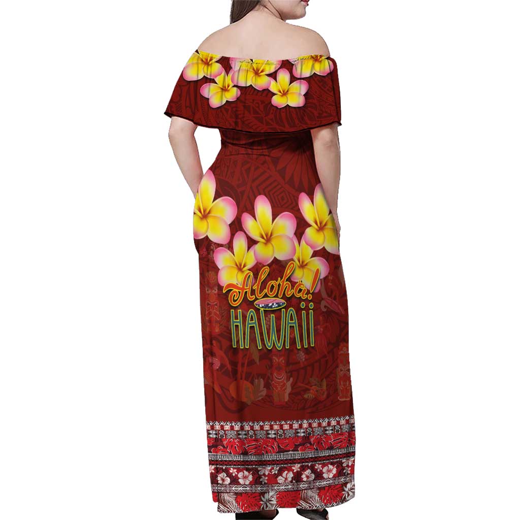 Aloha Plumeria Flowers Family Matching Off Shoulder Maxi Dress and Hawaiian Shirt With Hawaiian Style Tapa Tribal LT03 - Polynesian Pride