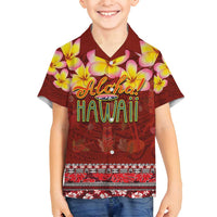 Aloha Plumeria Flowers Family Matching Off Shoulder Maxi Dress and Hawaiian Shirt With Hawaiian Style Tapa Tribal LT03 Son's Shirt Red - Polynesian Pride