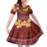 Aloha Plumeria Flowers Family Matching Puletasi and Hawaiian Shirt With Hawaiian Style Tapa Tribal LT03 Daughter's Dress Red - Polynesian Pride