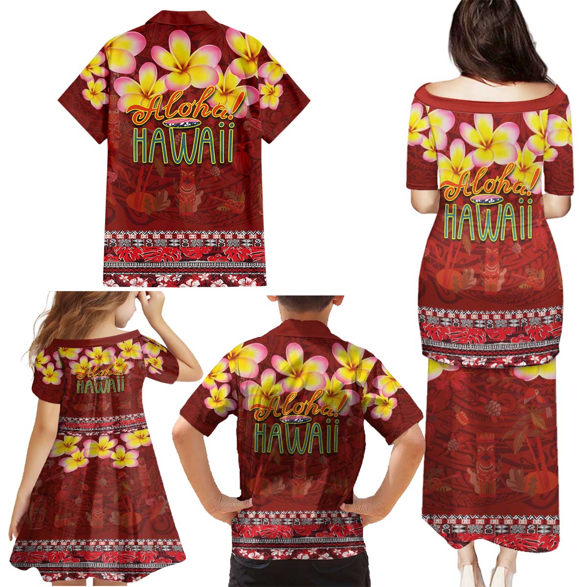 Aloha Plumeria Flowers Family Matching Puletasi and Hawaiian Shirt With Hawaiian Style Tapa Tribal LT03 - Polynesian Pride