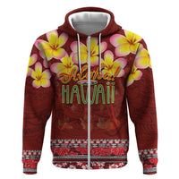 Aloha Plumeria Flowers Hoodie With Hawaiian Style Tapa Tribal LT03 Zip Hoodie Red - Polynesian Pride