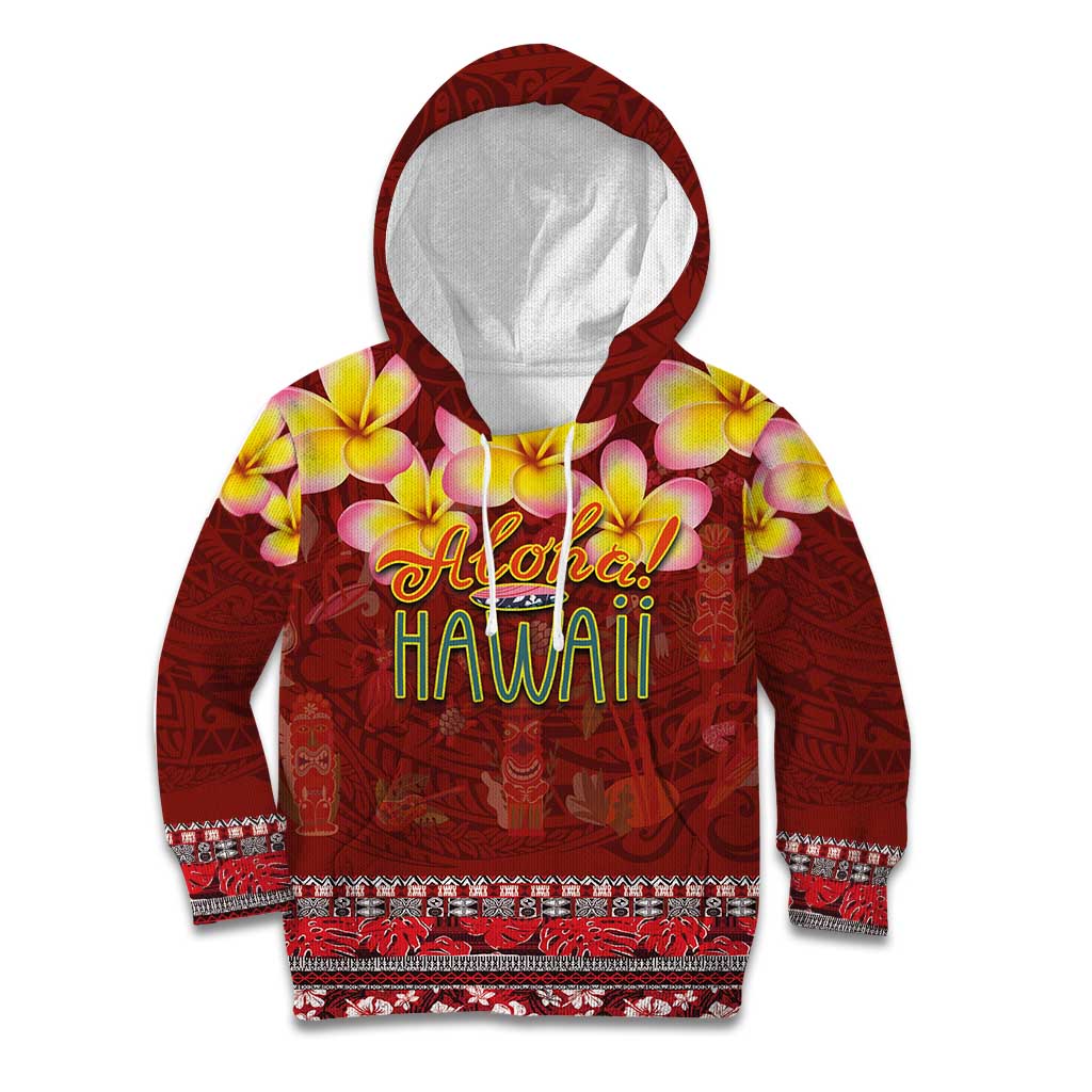 Aloha Plumeria Flowers Kid Hoodie With Hawaiian Style Tapa Tribal LT03 Hoodie Red - Polynesian Pride