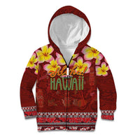 Aloha Plumeria Flowers Kid Hoodie With Hawaiian Style Tapa Tribal LT03 Zip Hoodie Red - Polynesian Pride