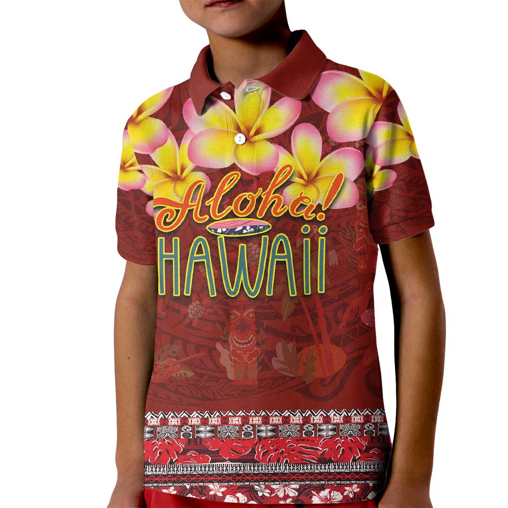 Aloha Plumeria Flowers Kid Polo Shirt With Hawaiian Style Tapa Tribal LT03 Kid Red - Polynesian Pride