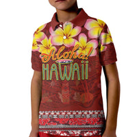 Aloha Plumeria Flowers Kid Polo Shirt With Hawaiian Style Tapa Tribal LT03 Kid Red - Polynesian Pride