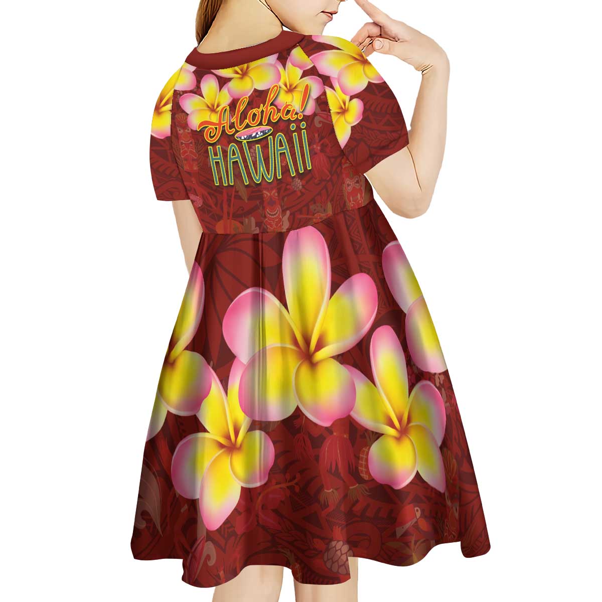 Aloha Plumeria Flowers Kid Short Sleeve Dress With Hawaiian Style Tapa Tribal LT03 - Polynesian Pride