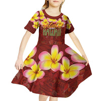 Aloha Plumeria Flowers Kid Short Sleeve Dress With Hawaiian Style Tapa Tribal LT03 - Polynesian Pride