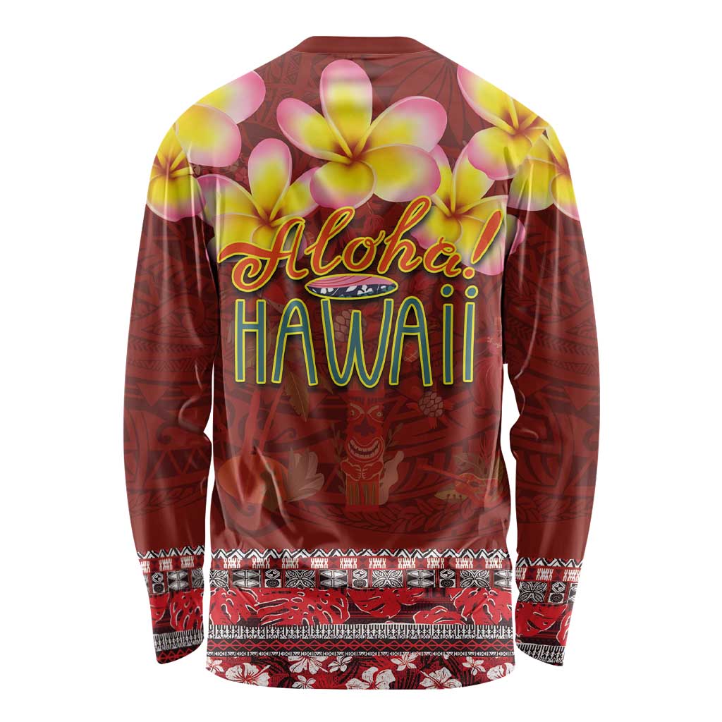 Aloha Plumeria Flowers Long Sleeve Shirt With Hawaiian Style Tapa Tribal LT03 - Polynesian Pride