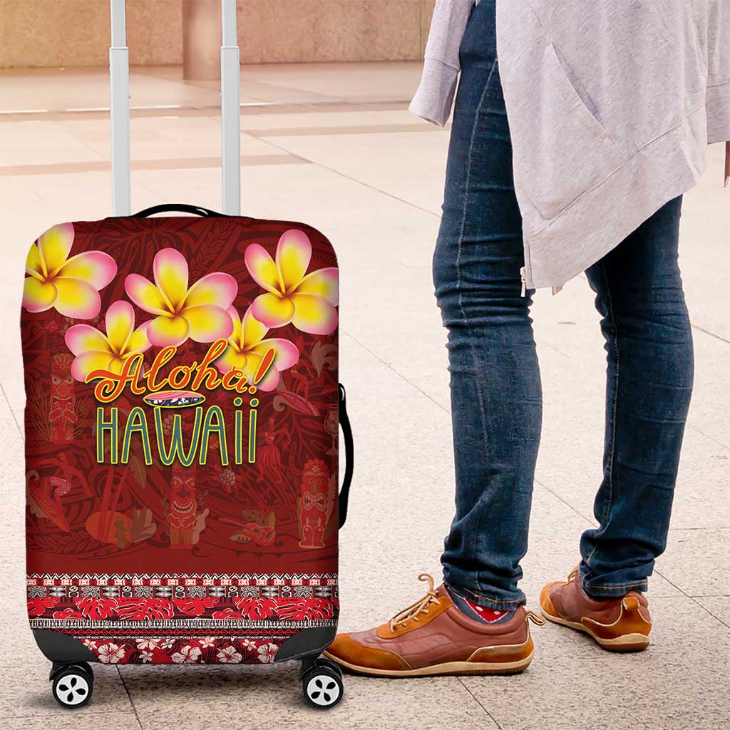 Aloha Plumeria Flowers Luggage Cover With Hawaiian Style Tapa Tribal LT03 Red - Polynesian Pride