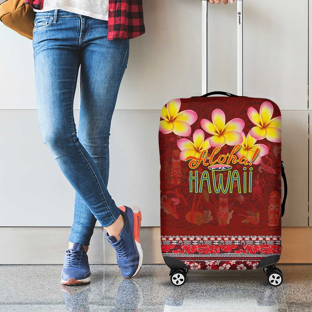 Aloha Plumeria Flowers Luggage Cover With Hawaiian Style Tapa Tribal LT03 - Polynesian Pride