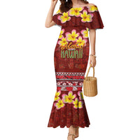 Aloha Plumeria Flowers Mermaid Dress With Hawaiian Style Tapa Tribal LT03 Women Red - Polynesian Pride
