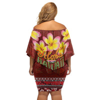 Aloha Plumeria Flowers Off Shoulder Short Dress With Hawaiian Style Tapa Tribal LT03 - Polynesian Pride