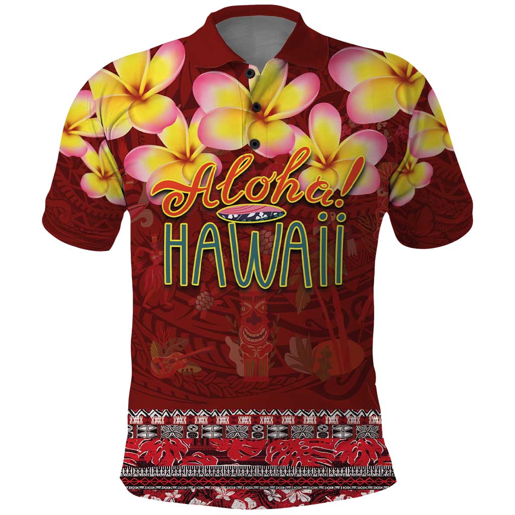 Aloha Plumeria Flowers Polo Shirt With Hawaiian Style Tapa Tribal LT03 Red - Polynesian Pride