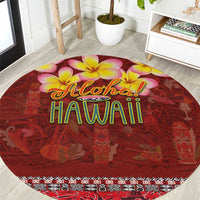 Aloha Plumeria Flowers Round Carpet With Hawaiian Style Tapa Tribal LT03 Red - Polynesian Pride