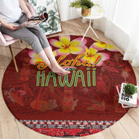 Aloha Plumeria Flowers Round Carpet With Hawaiian Style Tapa Tribal LT03 - Polynesian Pride
