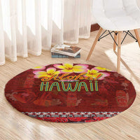 Aloha Plumeria Flowers Round Carpet With Hawaiian Style Tapa Tribal LT03 - Polynesian Pride