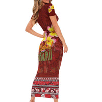 Aloha Plumeria Flowers Short Sleeve Bodycon Dress With Hawaiian Style Tapa Tribal LT03 - Polynesian Pride