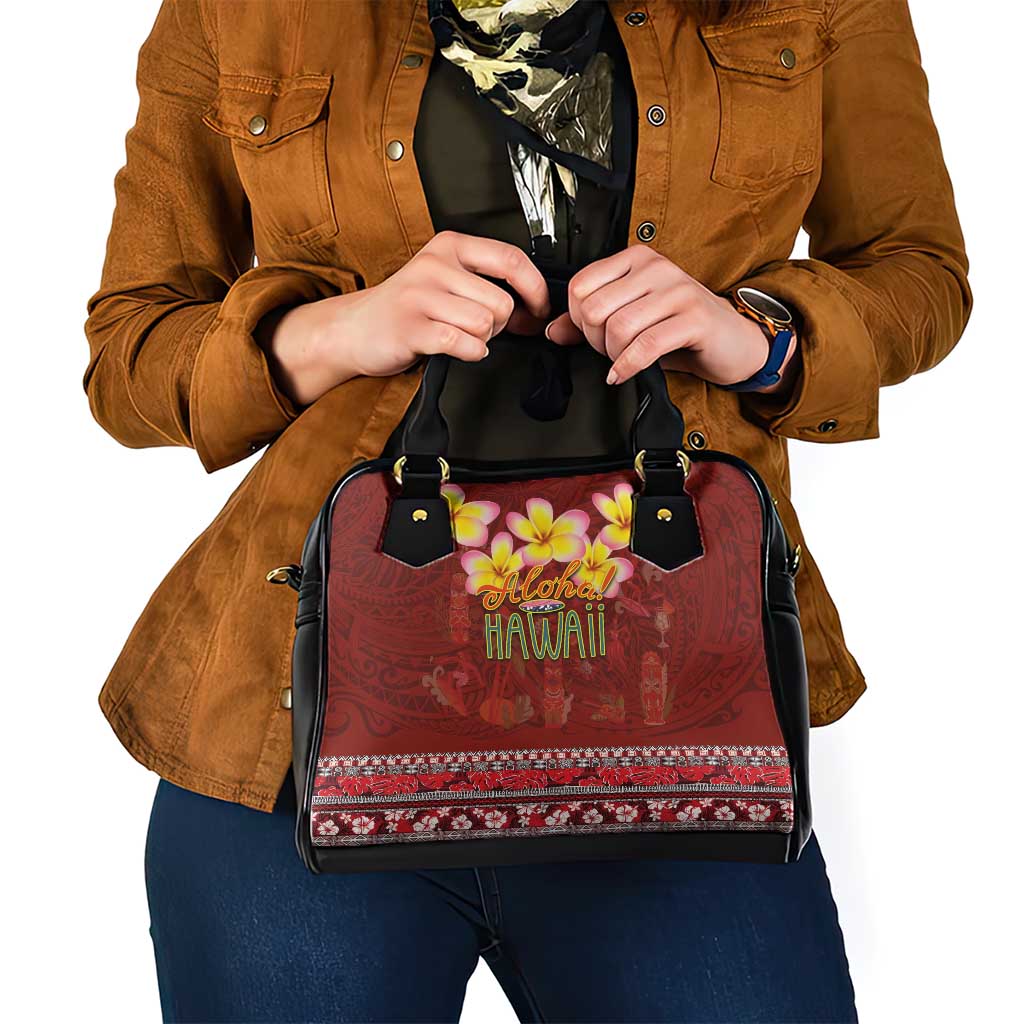 Aloha Plumeria Flowers Shoulder Handbag With Hawaiian Style Tapa Tribal