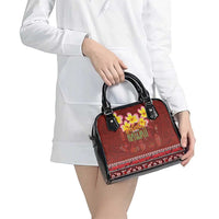Aloha Plumeria Flowers Shoulder Handbag With Hawaiian Style Tapa Tribal
