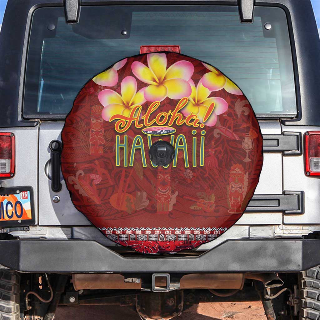 Aloha Plumeria Flowers Spare Tire Cover With Hawaiian Style Tapa Tribal LT03 Red - Polynesian Pride