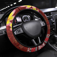 Aloha Plumeria Flowers Steering Wheel Cover With Hawaiian Style Tapa Tribal LT03 Universal Fit Red - Polynesian Pride