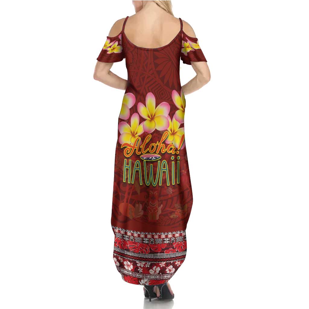 Aloha Plumeria Flowers Summer Maxi Dress With Hawaiian Style Tapa Tribal LT03 - Polynesian Pride