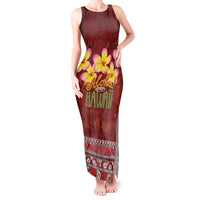 Aloha Plumeria Flowers Tank Maxi Dress With Hawaiian Style Tapa Tribal LT03 Women Red - Polynesian Pride