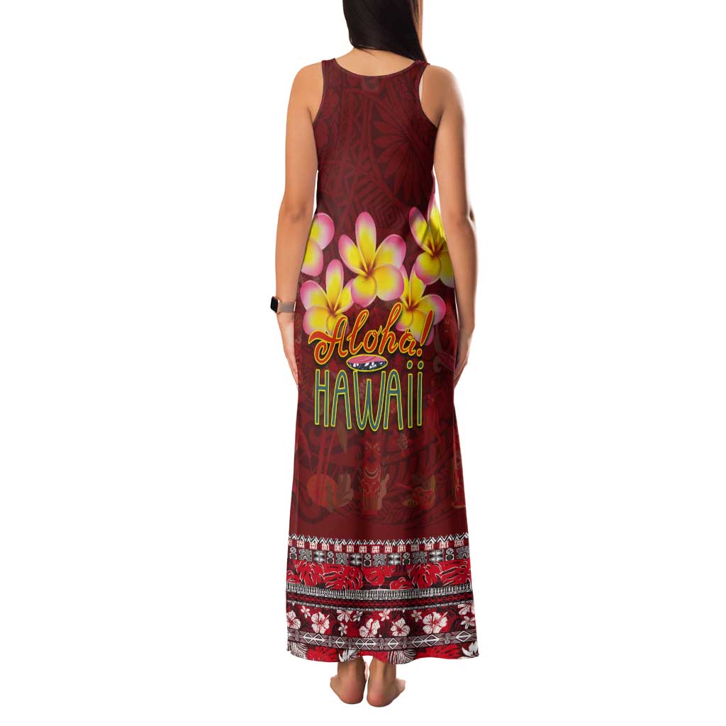 Aloha Plumeria Flowers Tank Maxi Dress With Hawaiian Style Tapa Tribal LT03 - Polynesian Pride