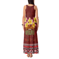 Aloha Plumeria Flowers Tank Maxi Dress With Hawaiian Style Tapa Tribal LT03 - Polynesian Pride