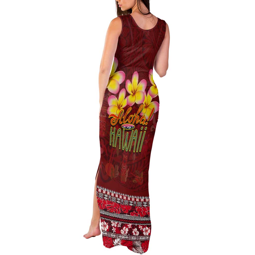 Aloha Plumeria Flowers Tank Maxi Dress With Hawaiian Style Tapa Tribal LT03 - Polynesian Pride